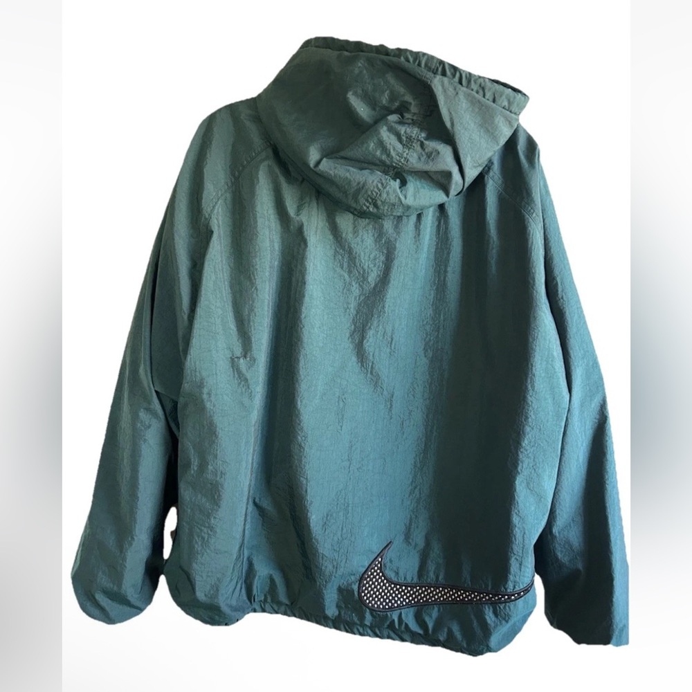Nike Vintage Coat Men’s XL Swoosh Zip Hooded Green Embroidered JACKET Lined 90s - Picture 3 of 15